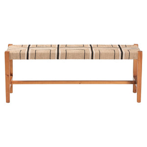 English Elm Bohemian Handcrafted Mahogany Dining Bench with Woven Geometric Paper Loom Seat B2750P467778