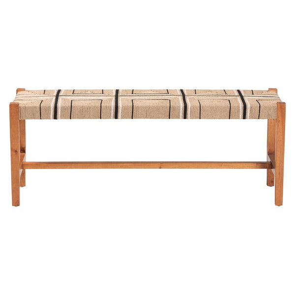 English Elm Bohemian Handcrafted Mahogany Dining Bench with Woven Geometric Paper Loom Seat B2750P467778