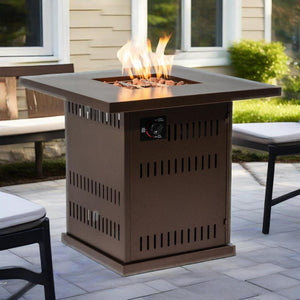 English Elm 28" 28inch Propane Fire Pit Table with Stainless Steel Burner, 50000BTU Steel Outdoor Patio Heat W853P204429
