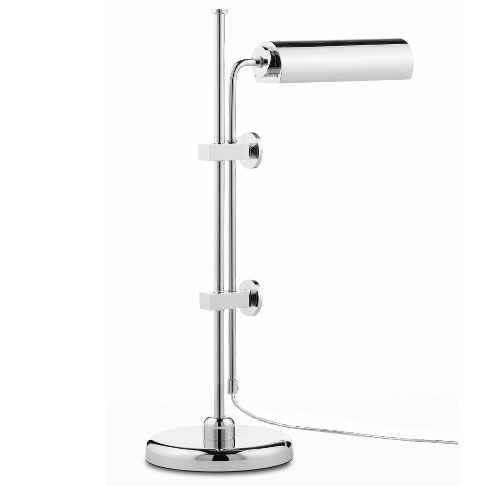 Satire Adjustable Nickel Table Lamp - Modern Minimalist Design with Integrated LED & Dimmable Feature