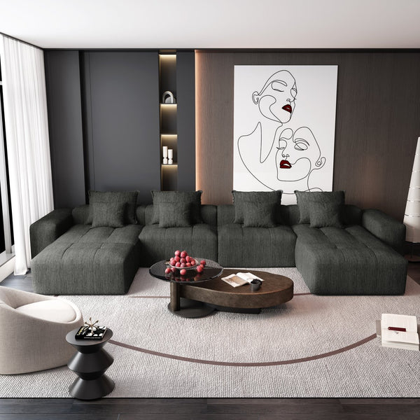 English Elm Modern Oversized Modular Sectional Sofa - Plush Chenille, 8 Pillows, No Assembly, Stylish Comfort! W1885S00070