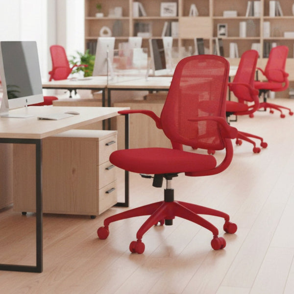 English Elm Ergonomic Mesh Back Task Chair with Flip Armrests High Density Foam Seat 500lb Capacity Red W5280P464459