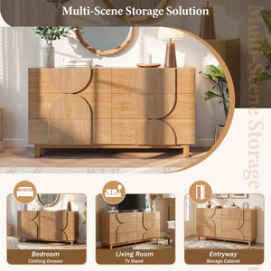 English Elm Modern Fluted 6 Drawer Dresser with Solid Wood Legs Japandi Chest for Bedroom Natural N739S0000013W