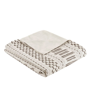 JLA Home INK+IVY - Cotton Rhea Jacquard Duvet Cover Mini Set — Soft Ivory with Charcoal Eyelash Stripes, OEKO-TEX Certified 92 L x 104 W x 0.13H II12-1041