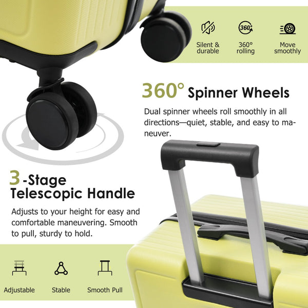 English Elm Luggage Set Three Piece Hard Shell Abs Suitcases with Spinner Wheels Tsa Lock Travel Tea Green N730P304620G