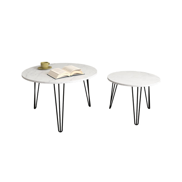 English Elm 27.56'' Round Nesting Coffee Table Set of 2 with Smooth Wooden MDF Tops and Sturdy Metal Bases for Stylish Living Spaces White 30.91 L x 29.92 W x 4.92 H W808P176737