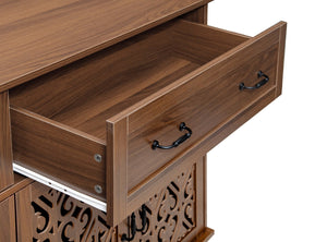 English Elm 4 Door Sideboard Buffet with Hand Carved Geometric Panels Black Oak Finish Raised Legs W688P359947