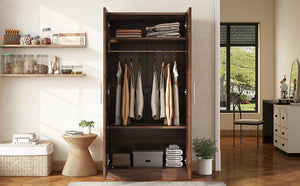 English Elm 2-Door Pine Wood Wardrobe Armoire with Rod & 3 Shelves, Brown Grain Finish—Sturdy 300lb Capacity GX001833AAD