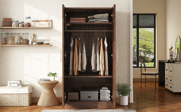 English Elm 2-Door Pine Wood Wardrobe Armoire with Rod & 3 Shelves, Brown Grain Finish—Sturdy 300lb Capacity GX001833AAD
