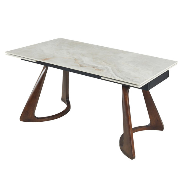 English Elm Retractable Sintered Stone Extendable Dining Table Seats Eight with Steel Base W5630S00001