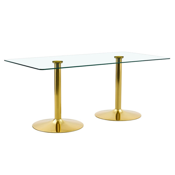 English Elm A Tempered Glass Rectangular Dining Table with Silver Metal Legs Seats Six W1151S04198