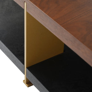 English Elm Classica Rectangle Wood Coffee Table – Elegant Walnut Finish With Stylish Black Metal Frame Design B341P321157