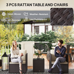 English Elm Outsunny Folding Pe Rattan Bistro Set Tempered Glass Table Cushioned Patio Chairs W2225P485627