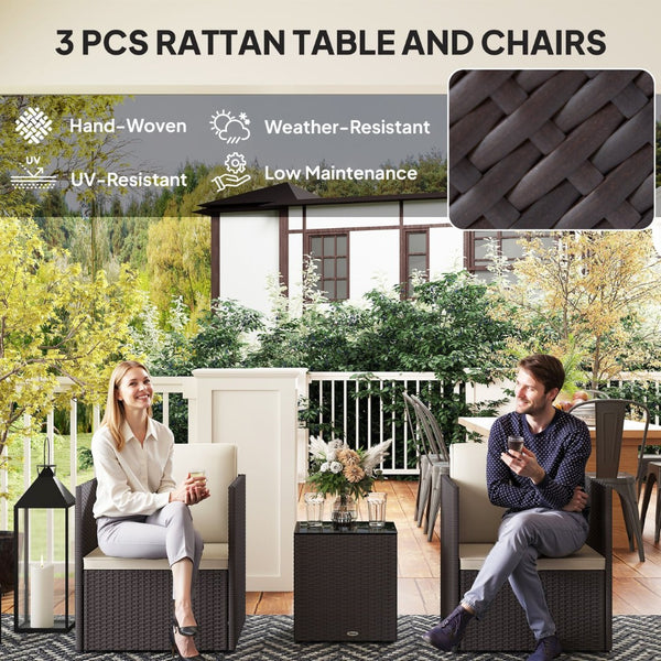 English Elm Outsunny Folding Pe Rattan Bistro Set Tempered Glass Table Cushioned Patio Chairs W2225P485627