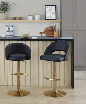 English Elm Adjustable Swivel Barstools Set of 2 Fabric Seat Black Metal Base Kitchen Counter Black B202S02007