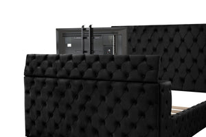 English Elm Encore Modern Tufted Upholstered Queen Bed With Hidden Tv Compartment & Electric Fireplace, Black B009S01680