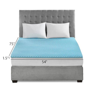 English Elm All Season Reversible Hypoallergenic 1.5" Cooling Mattress Topper Gel Memory Foam Eggcrate Comfort Support Blue 11.22 L x 11.22 W x 19.09 H B03595110