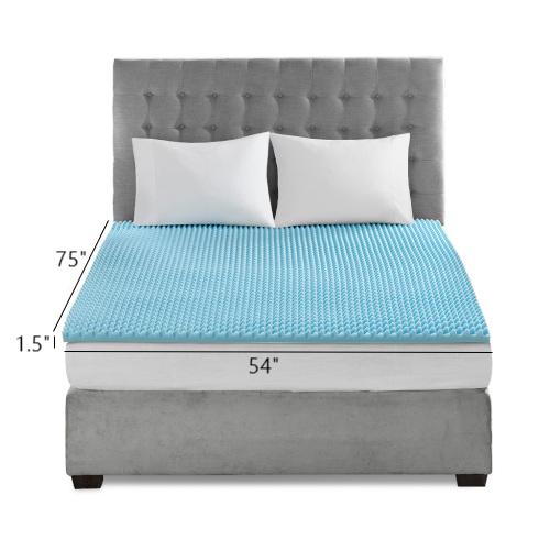 English Elm All Season Reversible Hypoallergenic 1.5" Cooling Mattress Topper Gel Memory Foam Eggcrate Comfort Support Blue 11.22 L x 11.22 W x 19.09 H B03595110