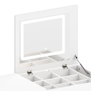 English Elm Vanity LED Mirror Desk with Flip-Top Dual Function, 7 Drawers & Multiple Shelves for Organized Glam White 32.28 L x 19.69 W x 8.86 H N733S363650K