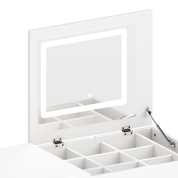 English Elm Vanity LED Mirror Desk with Flip-Top Dual Function, 7 Drawers & Multiple Shelves for Organized Glam White 32.28 L x 19.69 W x 8.86 H N733S363650K