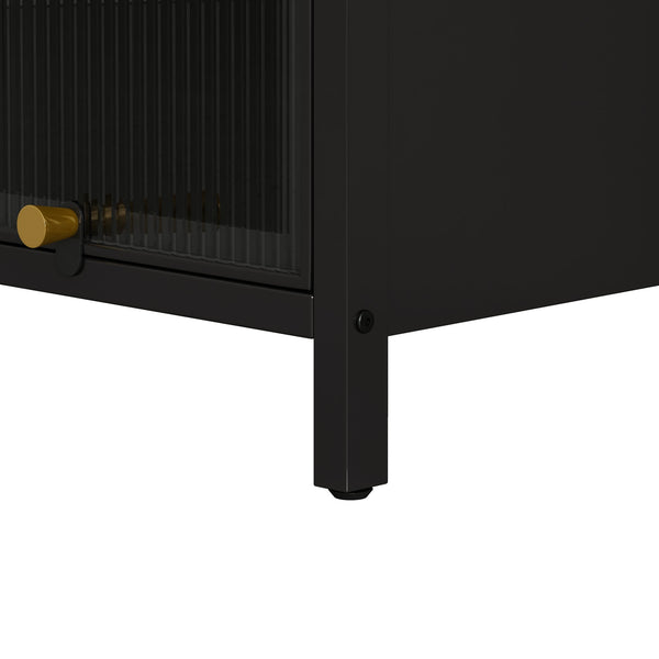 English Elm Modern Four-tier Glass Door Cabinet with Slim Iron Frame, Five Shelves, Heavy-Duty 33lb Capacity Black W757P241562