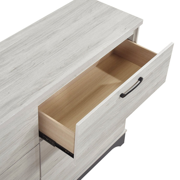 English Elm Contemporary Two-Tone 6-Drawer Dresser White Oak & Gray Finish, Smooth Ball-Bearing Glides, 59" B011P385703
