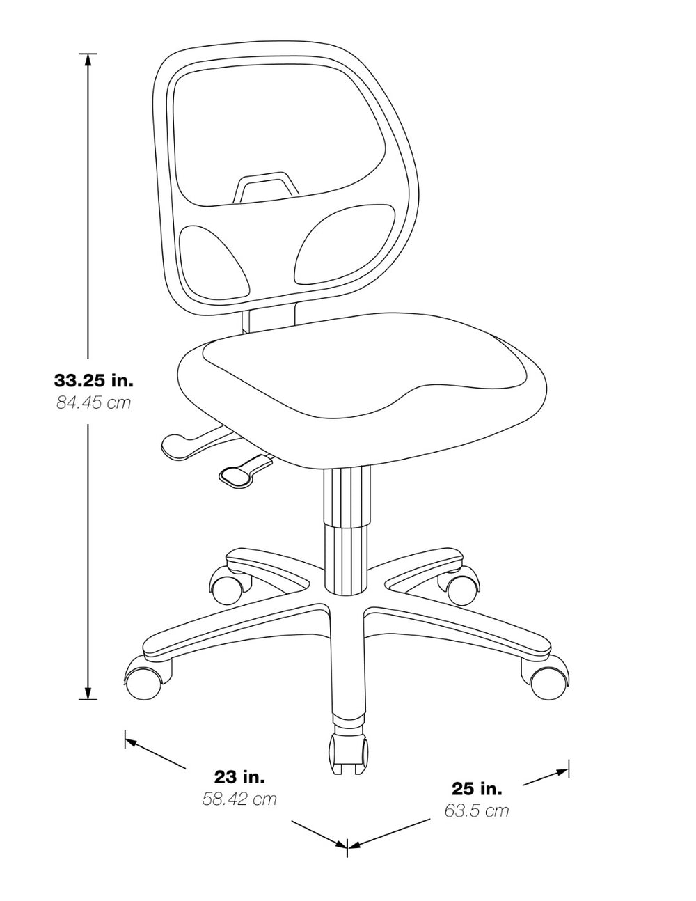 OSP Home Furnishings Ergonomic Armless Mesh Task Chair with Lumbar Support and Pneumatic Height Adjustment R Fabric 2902-R