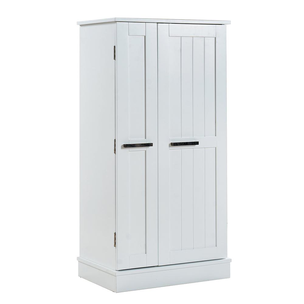 English Elm Kitchen Pantry Storage Cabinet White - Freestanding MDF Pantry with 5 Adjustable Shelves & Door Organizers, Compact 23.6"W x 15.75"D x 46.8"H W3417P315037