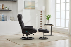 English Elm 010-Recliner Modern Dark Grey Chenille Swivel Lounge with Ottoman, Heated Seat, 5-Point Vibe Massage, 140° Recline, 250lb Capacity W2636P358627