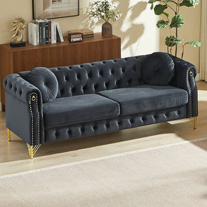 English Elm 2371-bk-1 Three Seat Velvet Modular Sofa with Footstool for Contemporary Living W834P225861