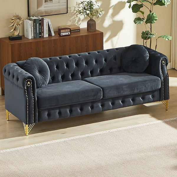 English Elm 2371-bk-1 Three Seat Velvet Modular Sofa with Footstool for Contemporary Living W834P225861