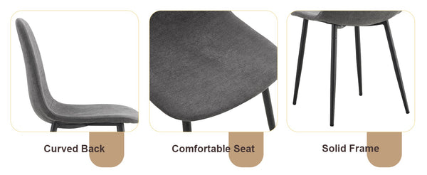 English Elm Table Set: Minimalist Retro Dining Table With Textured Top & 4 Soft Chairs, Black Metal Legs W1151S03836-GIGA