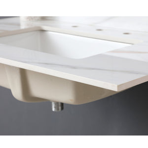 English Elm 37 Inch Marble Vanity Top - Elegant Carrara White Finish With Undermount Sink & 4" Backsplash Design W2699P192442