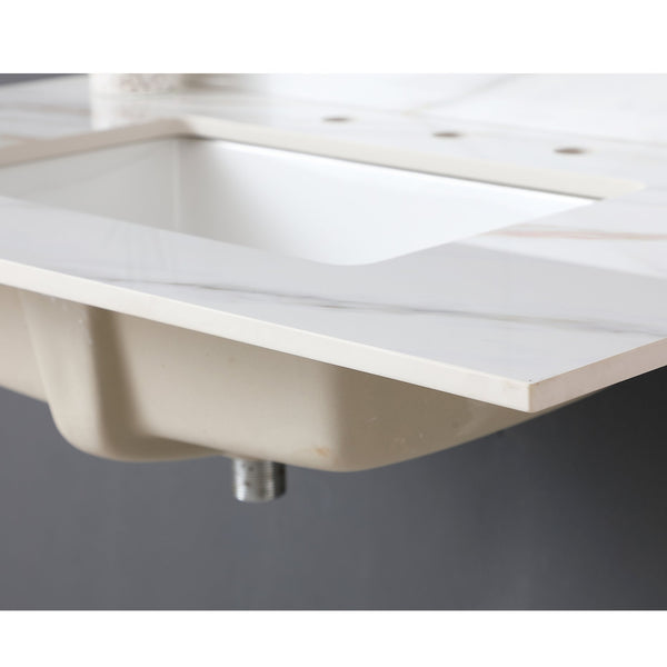 English Elm 37 Inch Marble Vanity Top - Elegant Carrara White Finish With Undermount Sink & 4" Backsplash Design W2699P192442