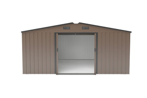 English Elm Campcraft 10x12 Ft Steel Outdoor Storage Shed with Daylight Windows and Weather Resistant Build Brown W1598S00030