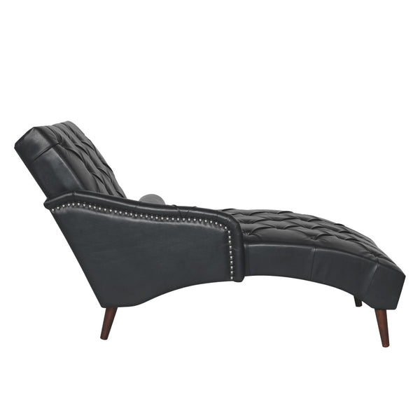 English Elm Chaise Lounge Chair Tufted Pu Leather Upholstered Accent Seat for Bedroom Living Room Black W680P415491
