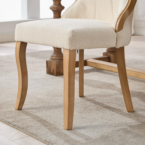 English Elm Snow velvet dining chair with plush breathable upholstery, mid-century wood trim and sculpted legs comfort and style Beige W1143P332691