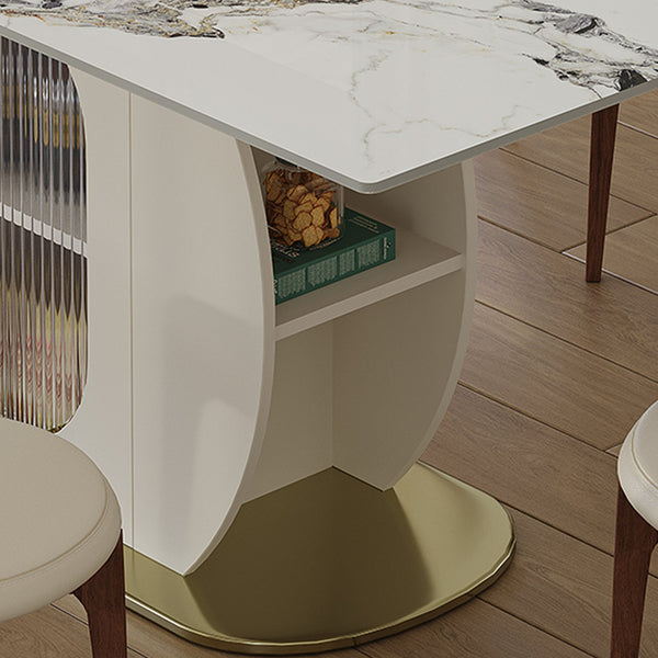 English Elm 63" Modern 5-Piece Dining Table Set For 4-6, Stylish Burnt Stone Top & Gold Base With Storage Solutions W2700S00068