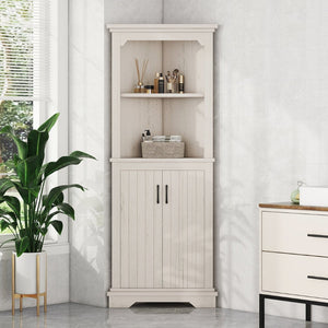English Elm Tall Corner Cabinet with Open Shelves Enclosed Storage for Living or Dining Rooms W1580P425307