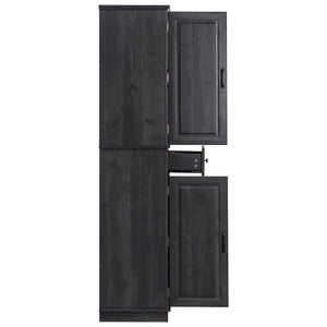 English Elm K&K 71" Tall Farmhouse Pantry Cabinet with Groove Edges, 3 Pull-Out Organizers, 6 Door Shelves Black N707P256507B