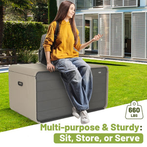 English Elm 260 Gallon Resin Outdoor Storage Deck Box with Wheels Lock and Waterproof Bench Lid W1859S00219