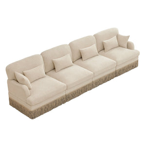 English Elm 131" Chenille Leopard Sectional Sofa Modular 4 Seat Deep Cushion Tassel Trim Beige W5656S00007