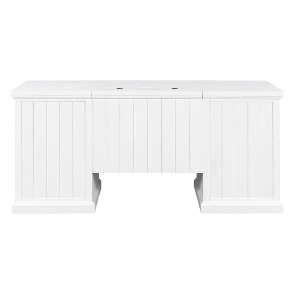 English Elm 67" White Executive Desk with Cabinet Storage Drawers and Usb Ports for Home Office N751S415499K