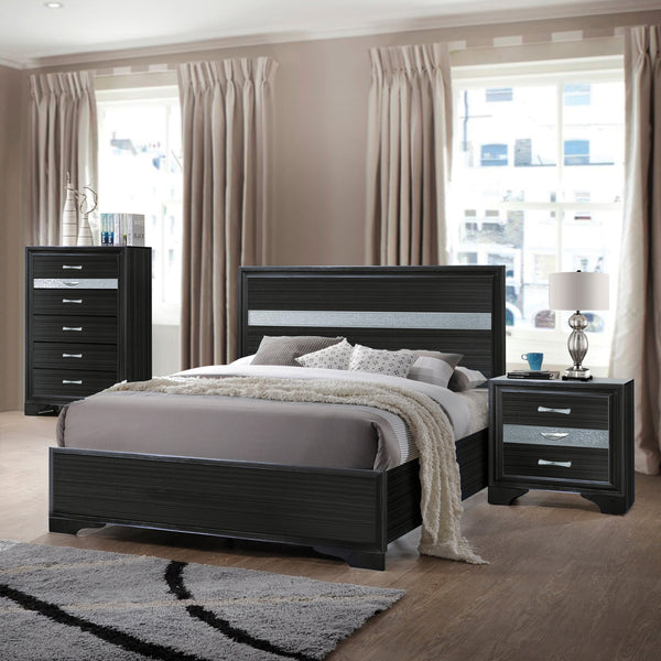 English Elm Black Twin Panel Bed With Glamorous Sparkling Inlay For Stylish And Compact Bedroom Spaces B062S00582