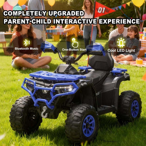 English Elm 24v Ride on Atv for Kids with Dual Motors Led Lights Bluetooth and Rugged Wide Wheelbase Blue W3822P390485