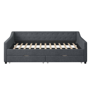 English Elm Full Size Daybed With Drawers - Stylish Upholstered Sofa Bed With Tufted Design & Waved Arms In Dark Grey W2336S00040