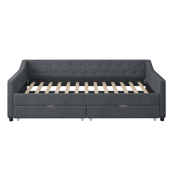 English Elm Full Size Daybed With Drawers - Stylish Upholstered Sofa Bed With Tufted Design & Waved Arms In Dark Grey W2336S00040