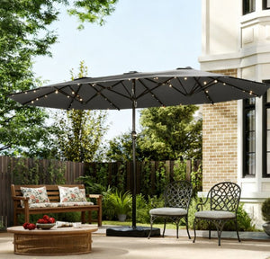 English Elm Double-sided Patio Umbrella with 36 Solar Led Lights Steel Frame Vented Canopy T3971P426130