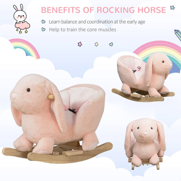 English Elm Qaba Bunny Rocker Toddler Ride on with Velvet Plush Carrot Toy and Realistic Sounds W2225P217686