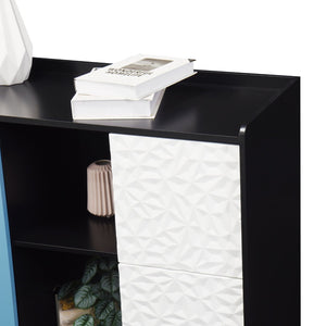 English Elm Sideboard Buffet Cabinet – Modern Black & Red Storage With 2 Drawers, Open Shelves For Stylish Organization W409P176583-GIGA